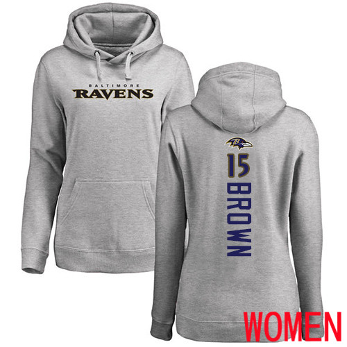 Baltimore Ravens Ash Women Marquise Brown Backer NFL Football #15 Pullover Hoodie Sweatshirt->women nfl jersey->Women Jersey